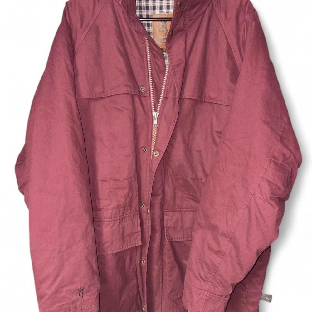 Browning Burgundy Plaid Lined Outdoor Field Jacket Mens Large Workwear Hunting